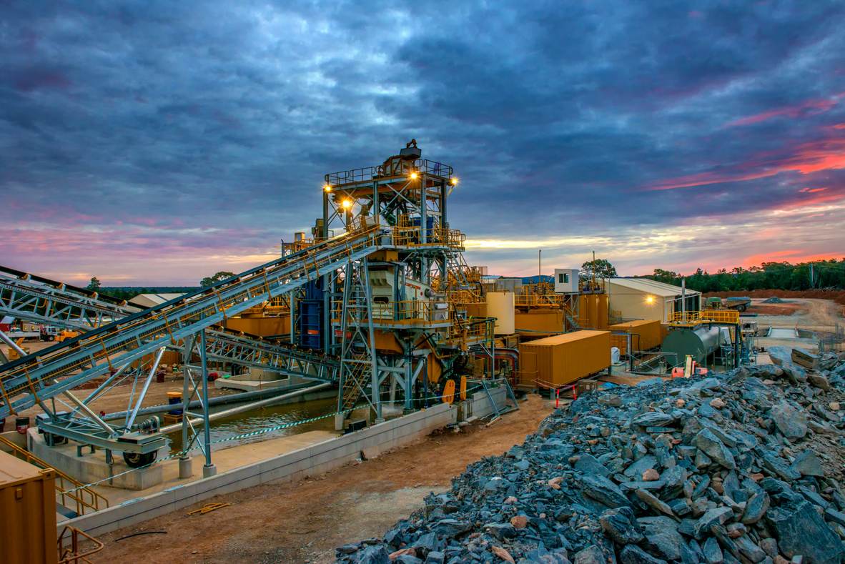 Gold processing plant at dusk