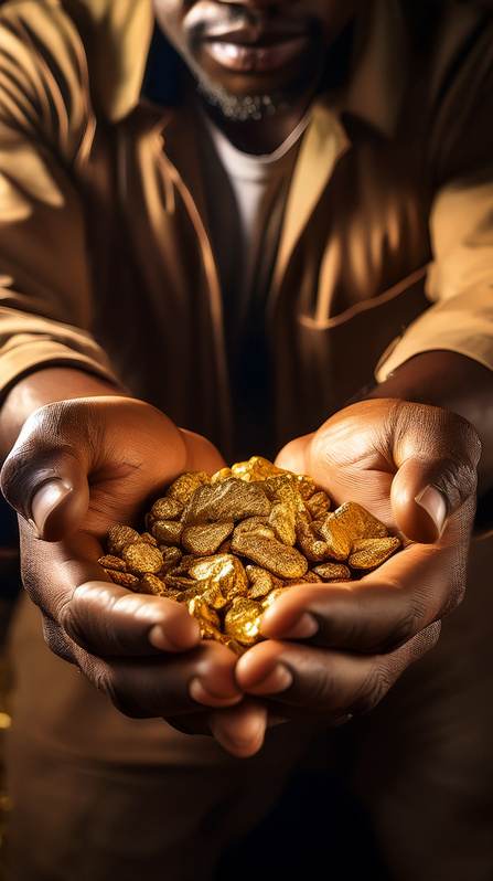 Hands holding raw gold nuggets